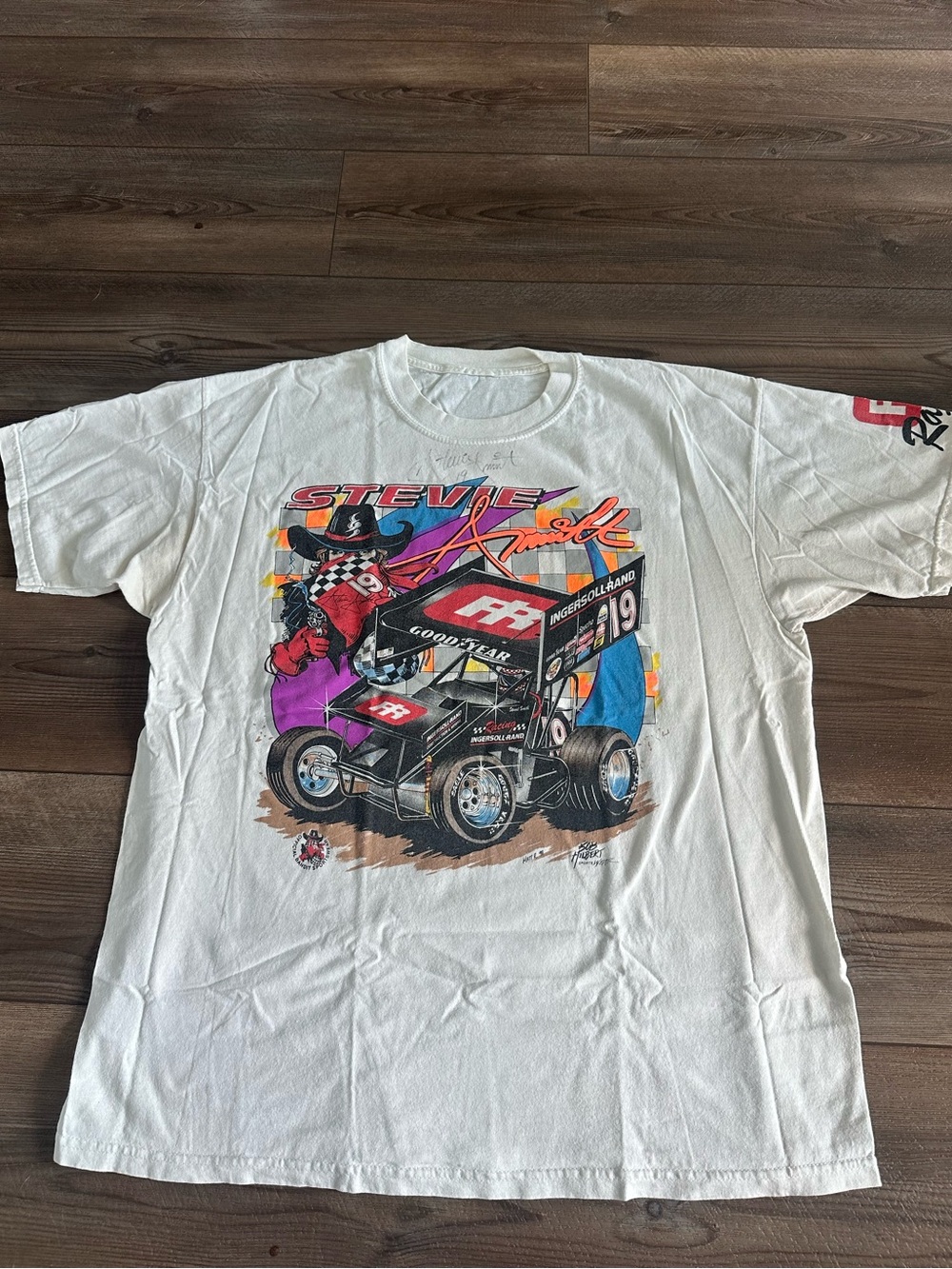 VTG Stevie Schmidt #19 Autographed Racing Tee Sz L NASCAR